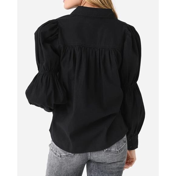 Cleobella Blakely Blouse M Black Puff Sleeve Button Down Boho Cotton Top - Picture 4 of 9